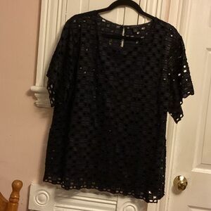 Ann Taylor Blue and Black Boxy see through Blouse